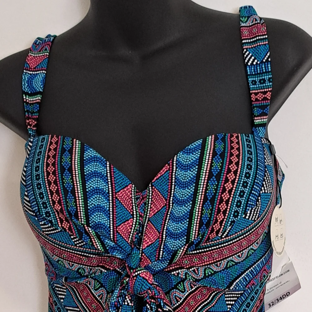 COCO Reef Santa Cruz Multicolor Geometric Tankini Top NWT Misses Size 32/34DD - Picture 7 of 8